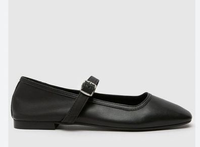 Black leather ballerina flat shoes size 38