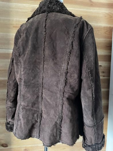 Shearling coat jacket fur suede leather women Gerry Webber size 10-12 brown
