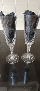 Pair of Galway Crystal Bride & Groom Champagne Flutes.