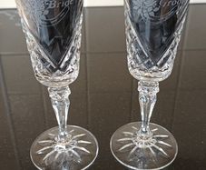 Pair of Galway Crystal Bride & Groom Champagne Flutes.