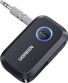 Car Bluetooth 5.3 AUX Adapter, Mini Bluetooth 5.3 Receiver for Home Stereo/Speaker/Wired Headphones/Car, Bluetooth Car Receiver AUX, Handsfree Call, Dual Device Connection, 15 Hour Playtime