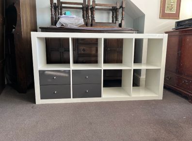 IKEA Kallax shelving unit - white with 4 grey drawers