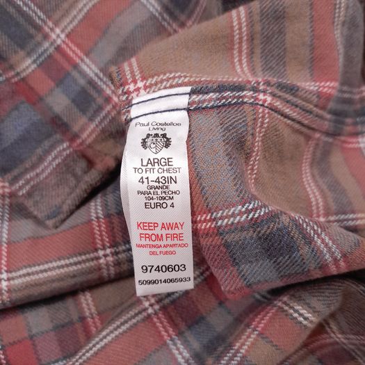 Paul Costelloe Brown Red Grey Plaid Check Long Sleeve Flannel Cotton Shirt Size L