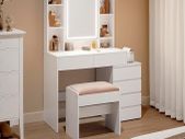Dressing table with LED mirror lighting   dressing table with LED lighting, adjustable brightness, dressing table with mirror, vanity table with drawers, open compartments, adjustable shelves, modern,