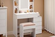 Dressing table with LED mirror lighting   dressing table with LED lighting, adjustable brightness, dressing table with mirror, vanity table with drawers, open compartments, adjustable shelves, modern,