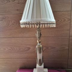 Vintage Art Nouveau Onyx and Brass Figural Lamp