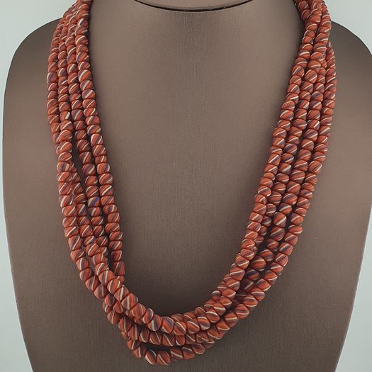 Vintage African Style Stripe Light Orange 7mm - 8.5 mm Glass Beads Necklace Strand