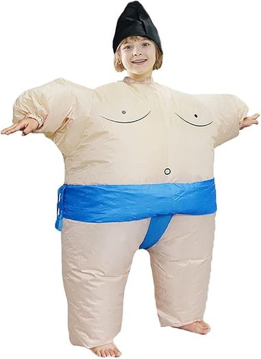Inflatable Sumo Wrestler Costume Suit for Kid Blow up Party Fat Suit Funny Halloween Costume Kids Cosplay Fancy Dress Outfit under 110cm (FREE SHIPPING)