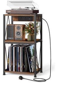 NEW SALE Record Player Stand with Charging Station, 3 Tier End Table with Vinyl Record Storage, Record Player Table with Storage, Turntable Stand for Vinyl Player in Living Room Bedroom