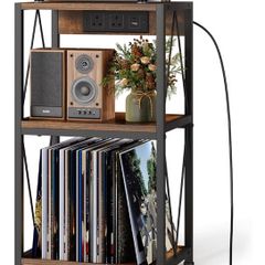 NEW SALE Record Player Stand with Charging Station, 3 Tier End Table with Vinyl Record Storage, Record Player Table with Storage, Turntable Stand for Vinyl Player in Living Room Bedroom