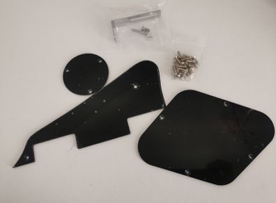 Set of LP Pickguard/Control Backplate/Selector Switch Cover/Toggle Switch Ring/Chrome Bracket/Mounting Screws, Black