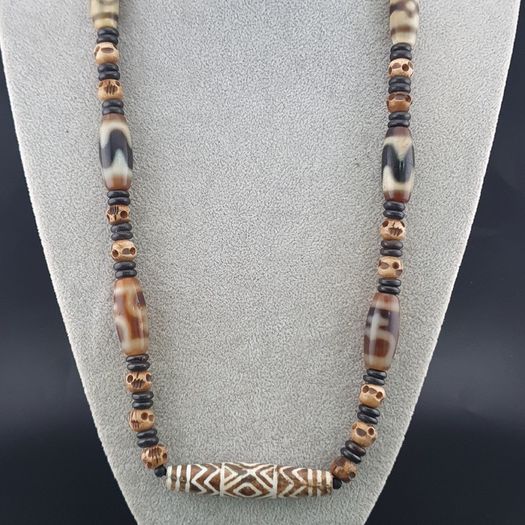 Antique Burmese Pumtek Pyu & Himalayan Tibetan Agate with Skull Shape Beads Necklace
