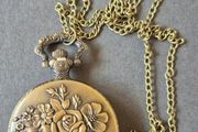 Quartz Vintage Style Pocket Watch, Botanical/ Rose Design.