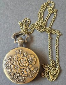 Quartz Vintage Style Pocket Watch, Botanical/ Rose Design.