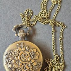 Quartz Vintage Style Pocket Watch, Botanical/ Rose Design.