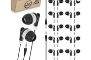 Bulk earphones 100x Pack | Basic Earbuds, Dot Headphones, Black in-Ear Earbuds, Disposable Headphones, 3.5 MM Audio Jack Stereo Earphones for Schools, Kids, Classrooms &amp; Libraries