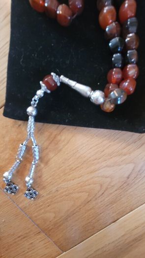 Semi-precious Brown Onyx Agate Prayer Beads with Silver Accents x33