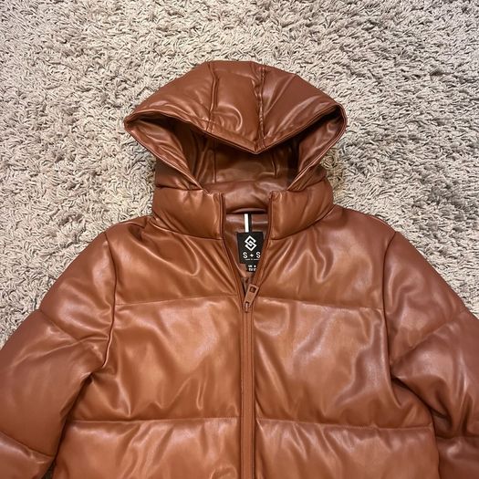 Padded Faux Leather Coat