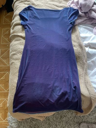 90s Blue velvet off shoulder mini dress