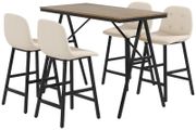 Bar set 5-piece, table and 4 chairs, button tufting, thick padding, linen-look, Beige