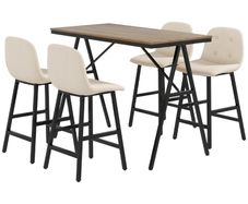 Bar set 5-piece, table and 4 chairs, button tufting, thick padding, linen-look, Beige