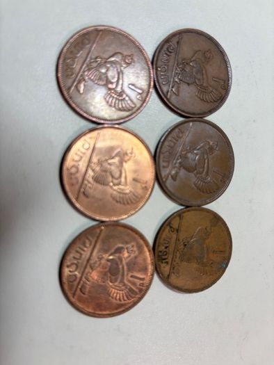 6 Irish one pence coins