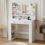 Dressing Table with LED Mirror, Vanity Desk with 3 Lighting Colours Mirror and Power Strip, Makeup Table Storage Set for Bedroom with 2 Drawers, 9 Open Shelves and Hair Dryer Holder, White Image 6