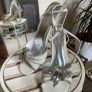 Peep toe high heel strappy shoes with silver sequin flower Image 4