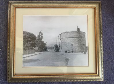 Sandymount Martello Tower, Dublin with tram & figures, 28cm x 36cm.
