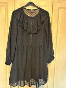 Polka dot printed black dress