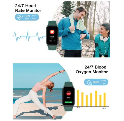 IOWODO Smart Watch, Fitness Watch with Heart Rate/Messages Alert/Blood Oxygen/Sleep Monitor, 5ATM Waterproof Step Counter