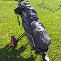 Full set of golf clubs, driver, bag & trolley