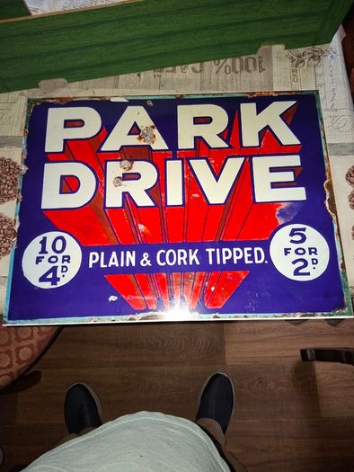 Beautiful Modern Large Heavy Resin Park Drive Cigaretts Advertising Sign, featuring classic 1920s graphics