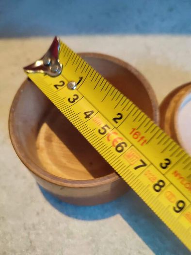 Antique Treen Pot Small Antique Treen Pot.Screw-on mushroom shaped lid.Polished light colored wood, possibly yew or sycamore.