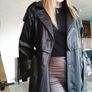 womans black faux leather trench coat Image 4