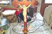 Large Antique Heavy Altar Crucifix with an INRI, and a Heavy Brass that's copper-toned pedestal base, Postage Available or Collection