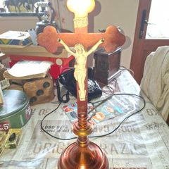 Large Antique Heavy Altar Crucifix with an INRI, and a Heavy Brass that's copper-toned pedestal base, Postage Available or Collection