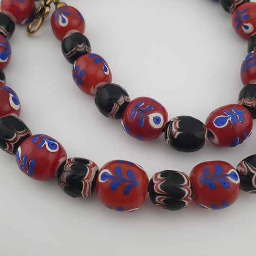 Antique Venetian Style Floral & Trade Glass Beads Necklace