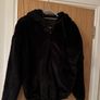 Pretty Little Thing black Faux Fur hooded half-zip Jacket, Size 10 Image 2