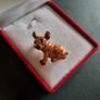 French Bulldog Brooch, Copper Tone Dog Pin with Green Rhinestone Eyes, Dapper Pug Lapel Pin, Pet Lover Gift Image 3
