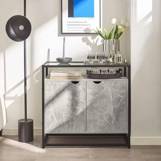 Console table with glass top and doors Sideboard Cabinet