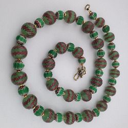 Antique Venetian Style Stripe & Chevron Glass Beads Necklace
