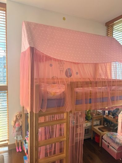 Mezzanine Kids Bed with mattress and canvas covers - like new
