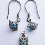 Vintage Sterling Silver 925 Blue Evil Eye Earrings and Pendant 2,1g Image 2