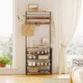 Coat Stand, Coat Rack with Shoe Storage, Hall Tree with Tiltable Mesh Shelves, 4 Removable Hooks, Side Storage Pocket, Shoe and Coat Rack for Hallway, Living Room, Rustic Brown Image 2