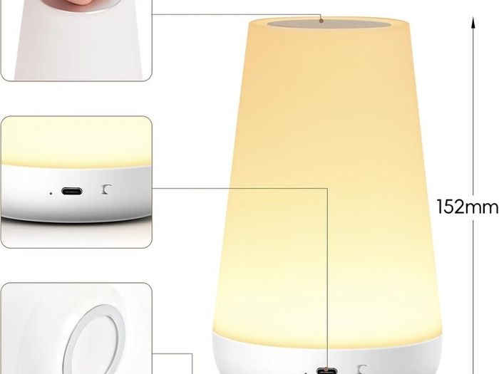 Night Light, LED Touch Bedside Table Lamp, 13 RGB Colours Changing, 5 Brightness Level Switch, Timing Function, Rechargable Remote Control Dimmable Light for Bedroom, Living Room, White