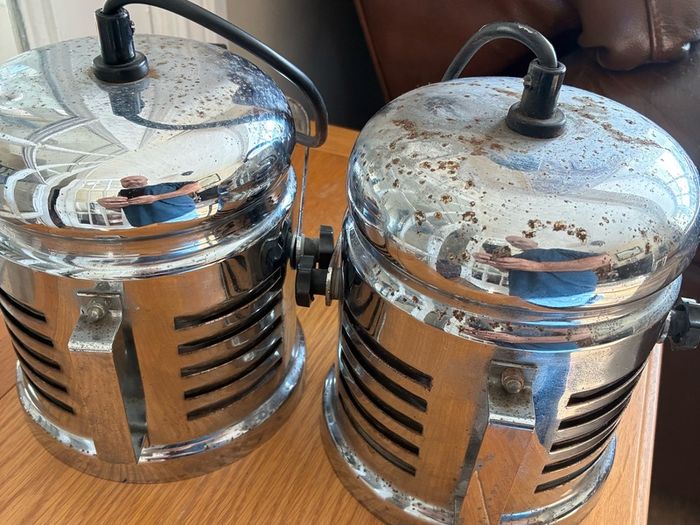 Pair of Vintage Industrial Chrome Spotlights