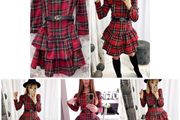 Red checkered dress with a belt