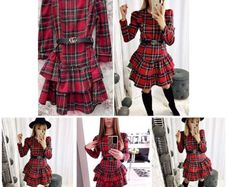 Red checkered dress with a belt