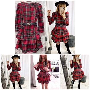 Red checkered dress with a belt